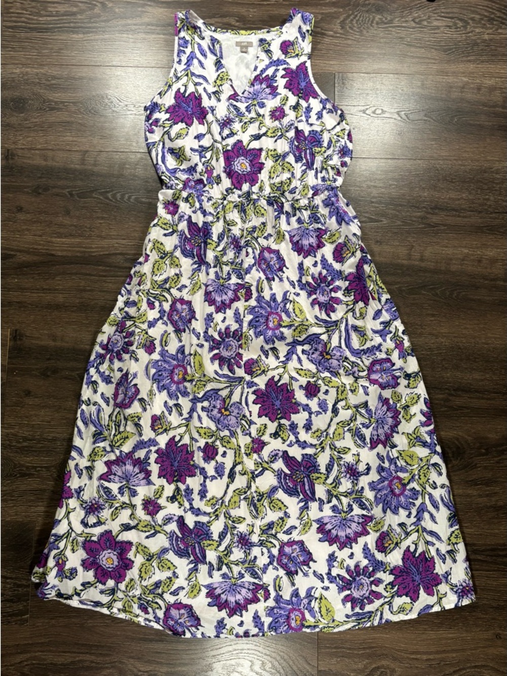 J Jill Sleeveless Floral Maxi Dress in Purple & Green on White Size Medium